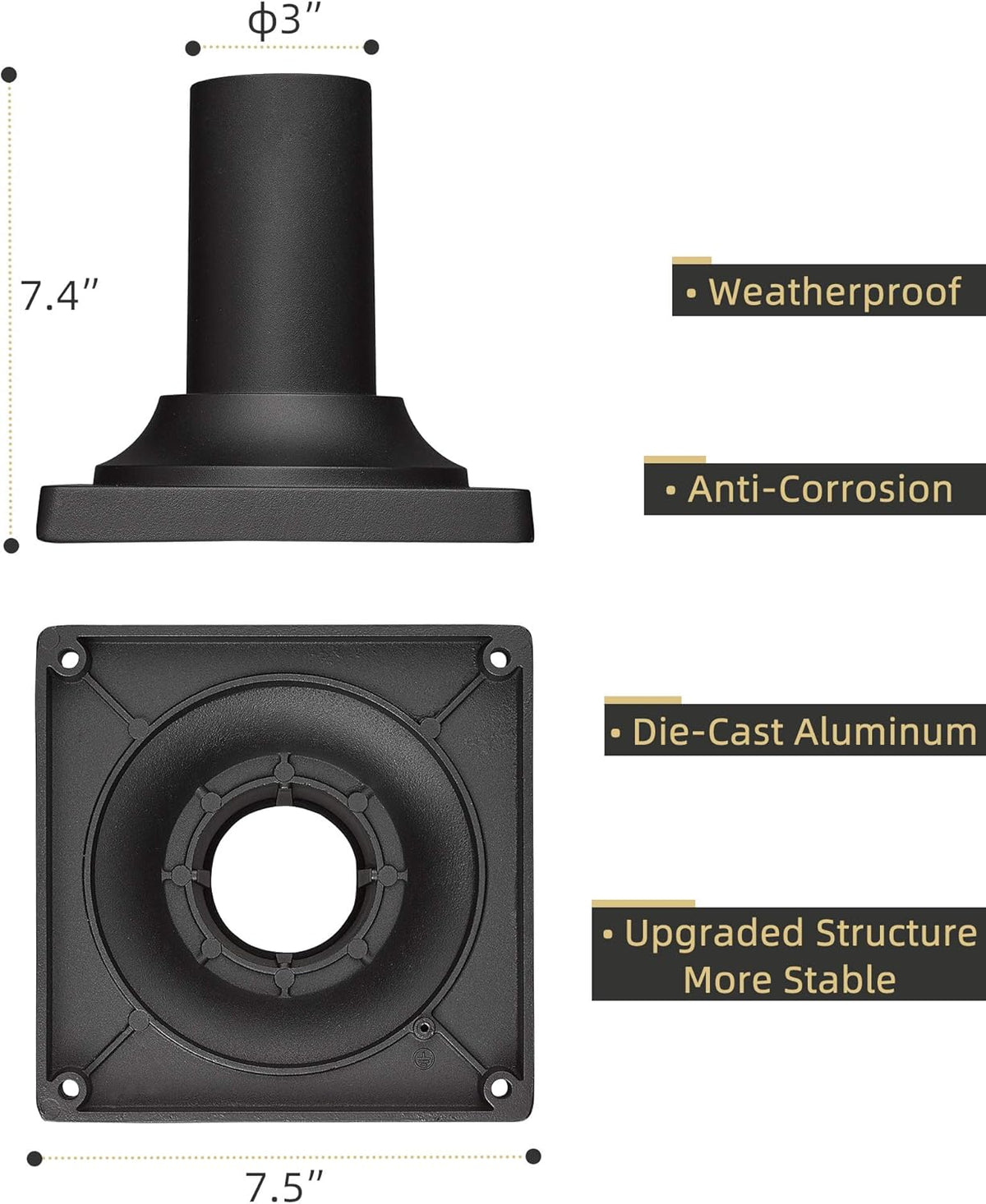 Black Cast Aluminum Pier Mount Base 2 Pack D277