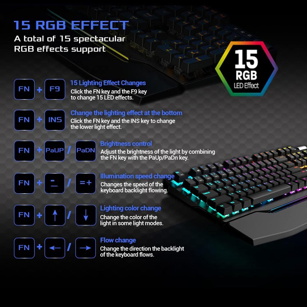 Wired Mechanical Gaming Keyboard, RGB, Detachable Magnetic Palm Rest, Aluminum Top, 104 Keys, Black F184410