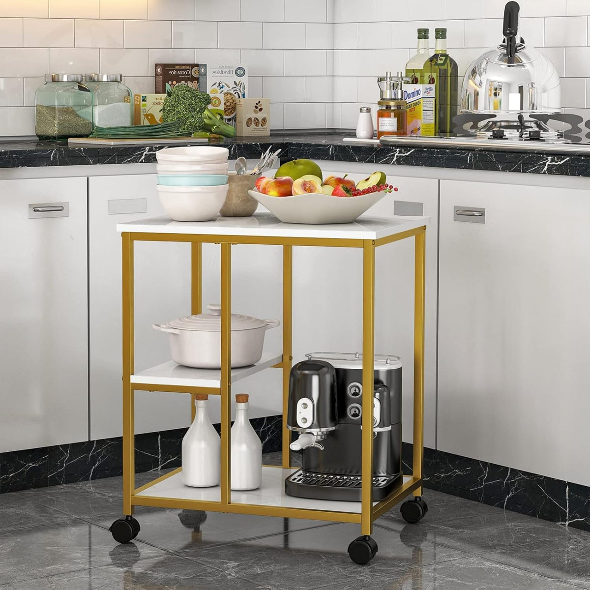 Gold Bar Cart with Shelves U9002