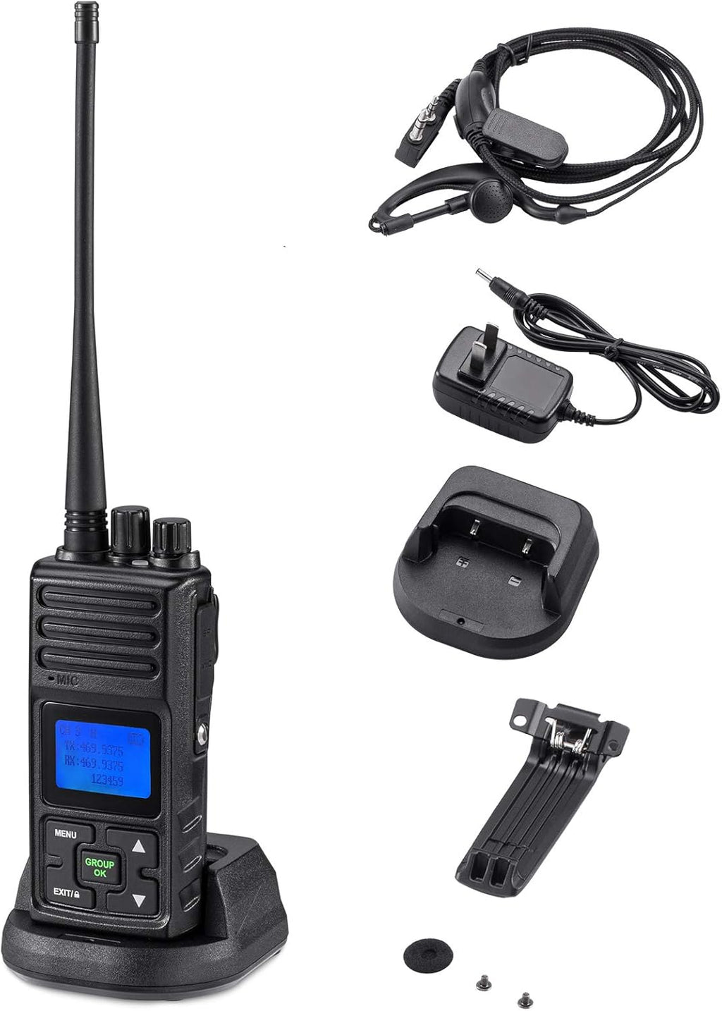 5 Watts UHF Rechargeable Two Way Radios 4 Pcs with Shoulder Mic X30129