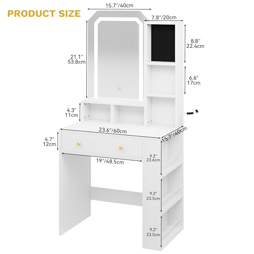 White Vanity Desk Set with LED Mirror and 11 Drawers W22260
