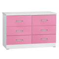 White & Pink 6 Drawer Wooden Double Dresser K146391