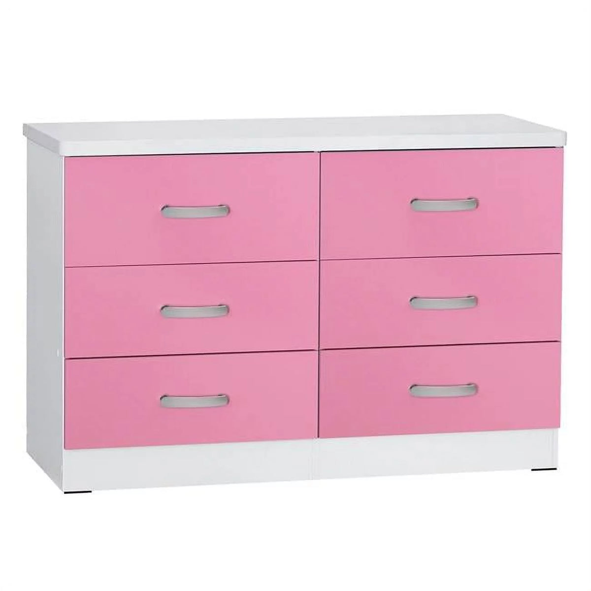 White & Pink 6 Drawer Wooden Double Dresser K146391
