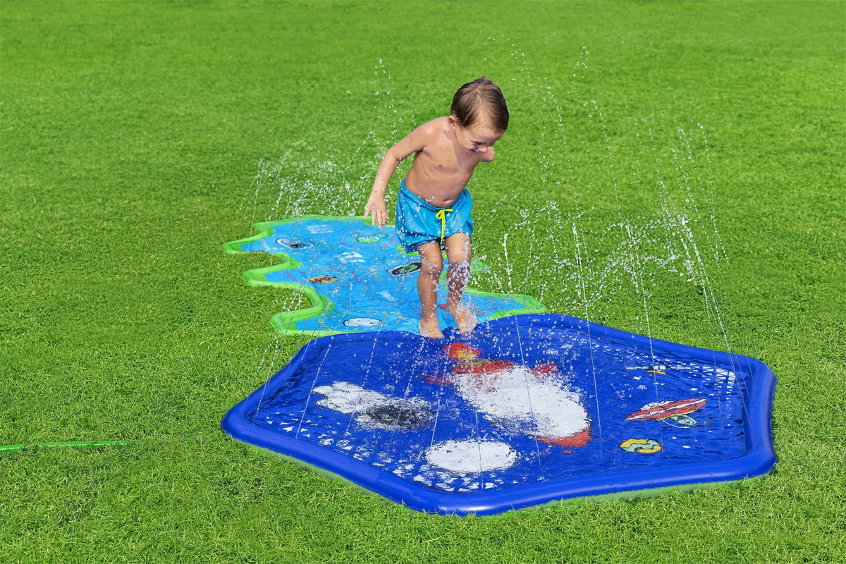 Kids Sprinkler Splash Pad and Inflatable Water Slide W83203