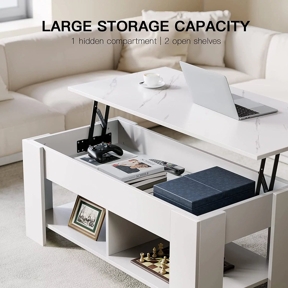 Lift Top Coffee Table 39in with Hidden Compartment and Storage Shelf A390