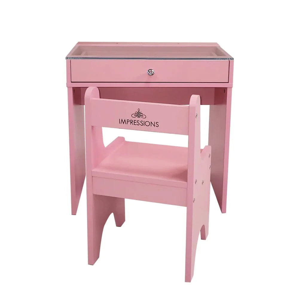 Pink Vanity Table with Mirror & Chair A137