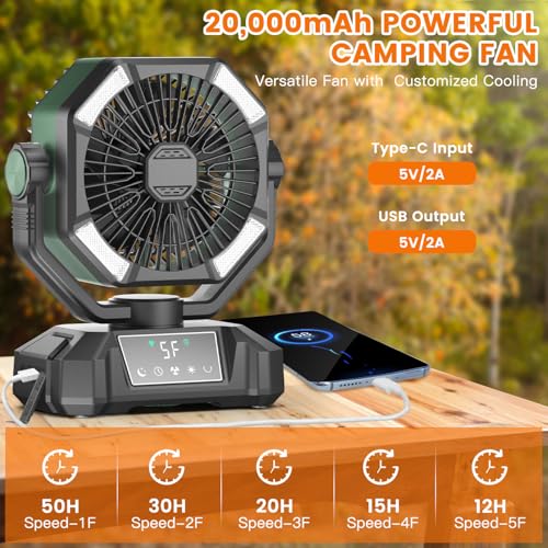 Portable Rechargeable Camping Fan with LED Lantern Z7915