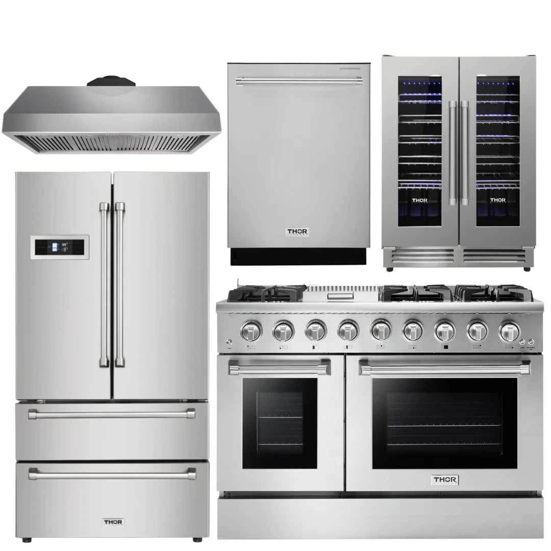 48 Propane Gas Range, Range Hood, Refrigerator, Dishwasher, Wine Cooler E86379