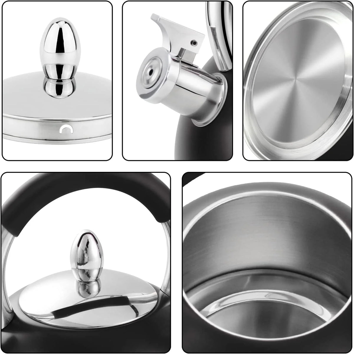 Stainless Steel Tea Kettle with Silicone Handle 3.2 Quart Black Q83294