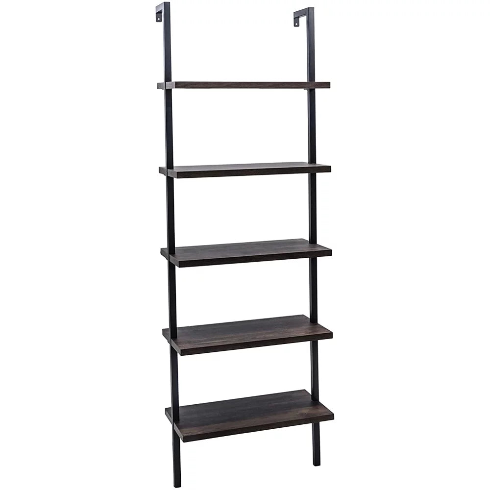5-Shelf Wood Ladder Bookcase with Metal Frame P60194