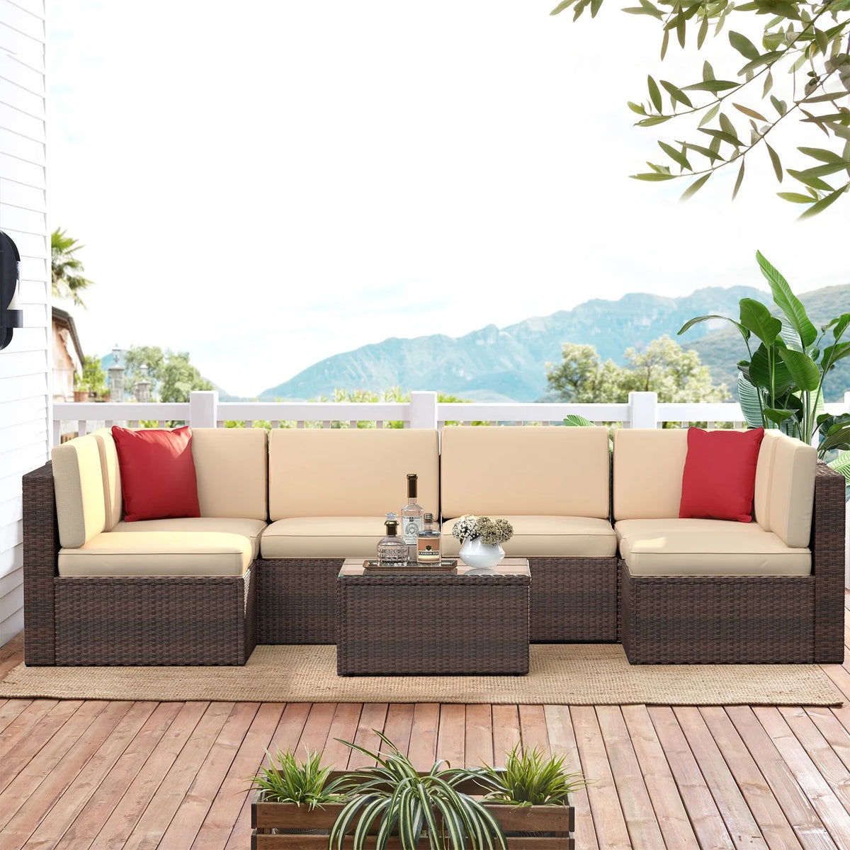 8 PCS Outdoor Patio Furniture Set with Fire Pit Table M880280