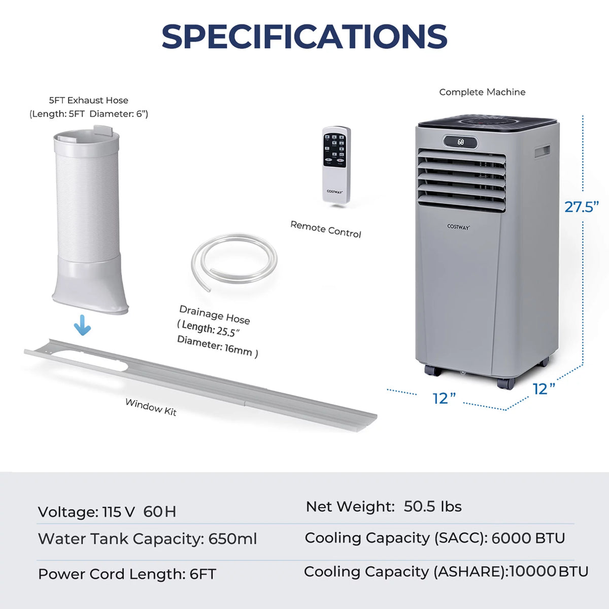 6000 BTU Portable Air Conditioner White Q10661