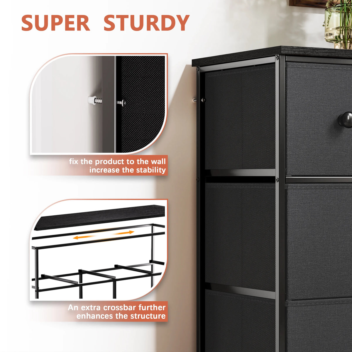 8 Drawer Fabric Dresser with Steel Frame and Wooden Top O30343