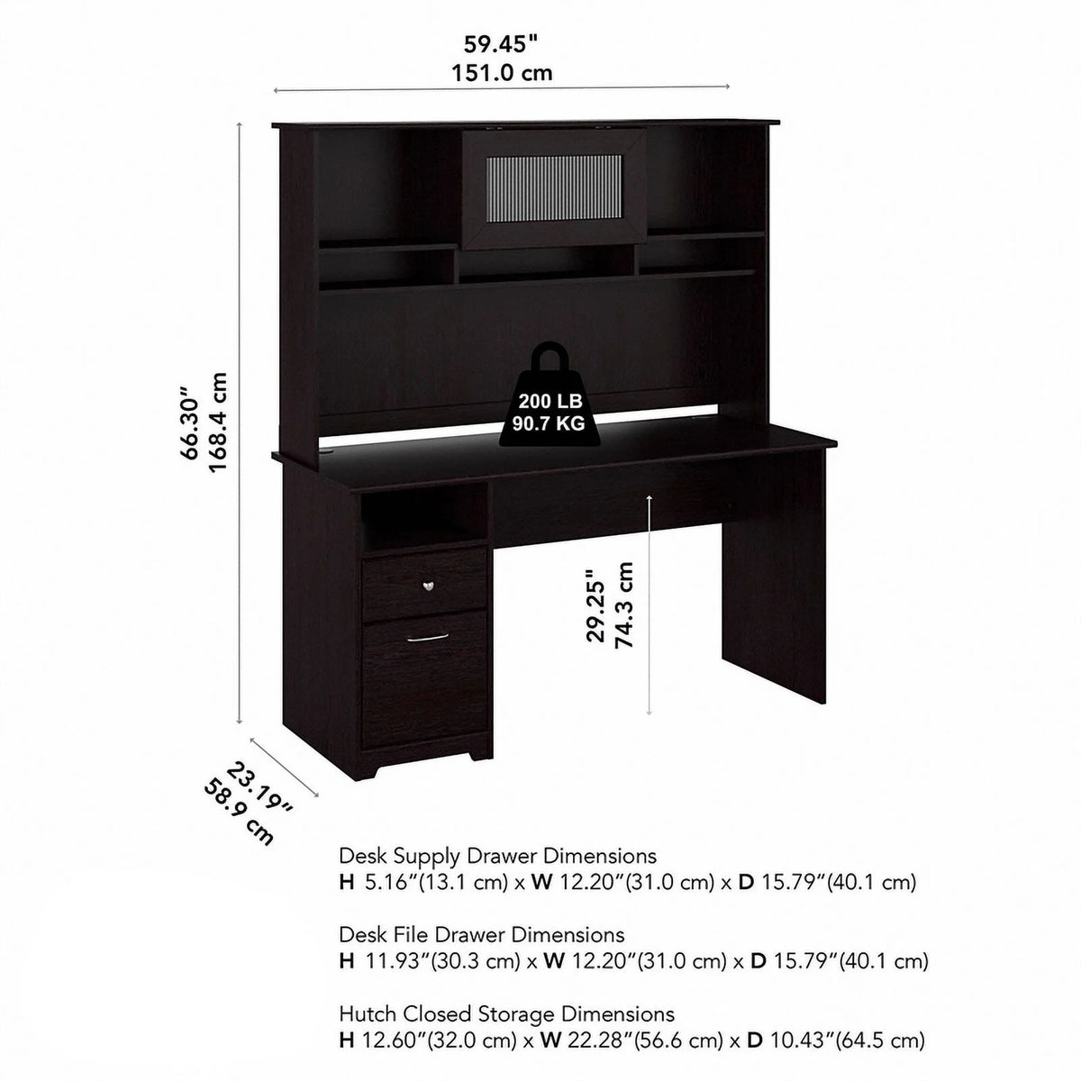 60" Contemporary Wood Desk with Hutch in Espresso Oak M6623