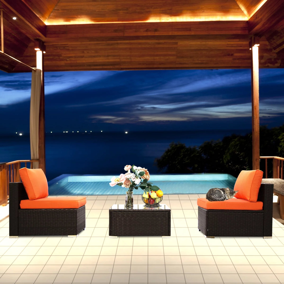 Orange 3 Piece PE Rattan Wicker Sofa Set N6658