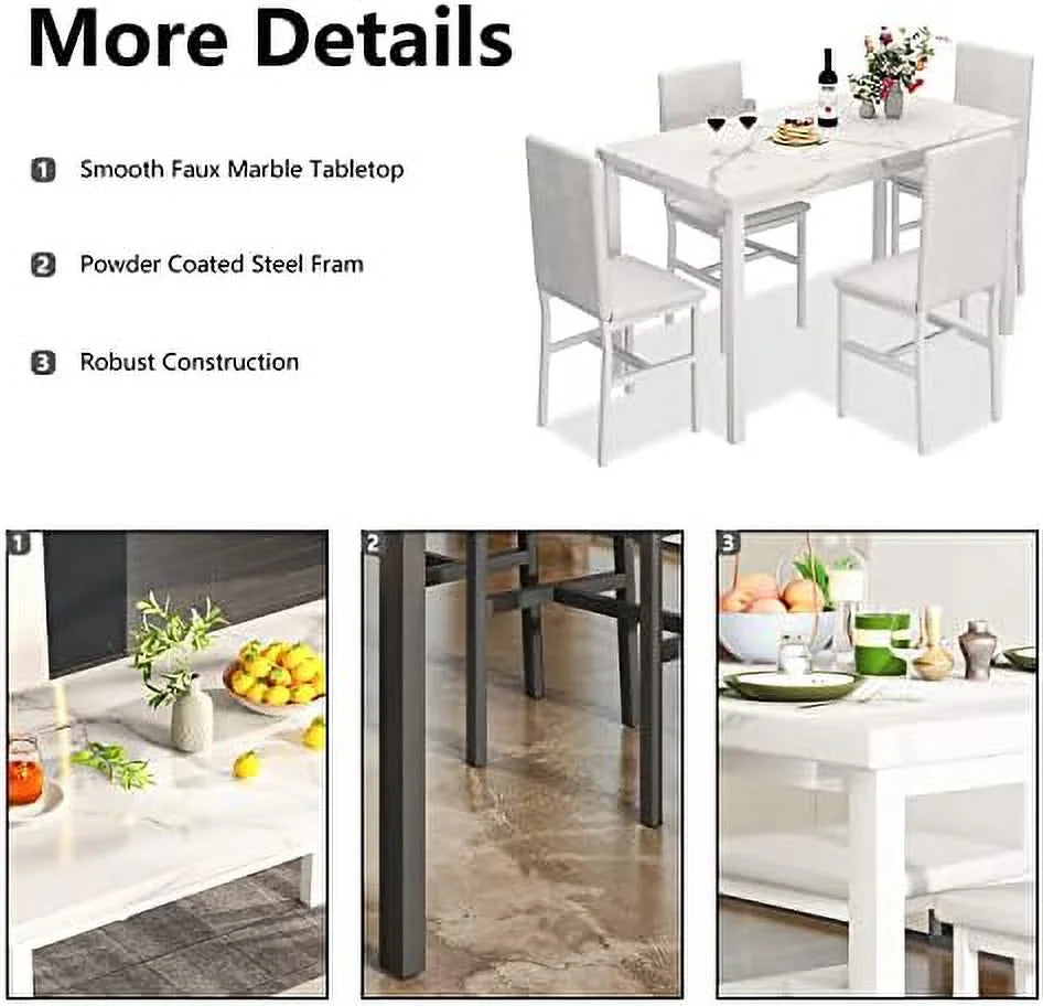 5-Piece Faux Marble Kitchen Table & Chair Set C474245