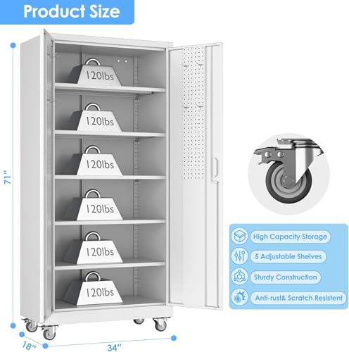 Black Metal Garage Storage Cabinet with Wheels E7973