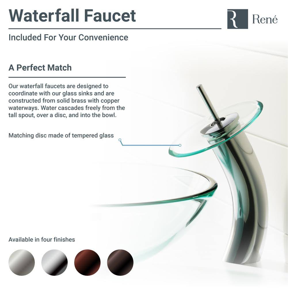 Glass Vessel Bathroom Sink with Waterfall Faucet J20440