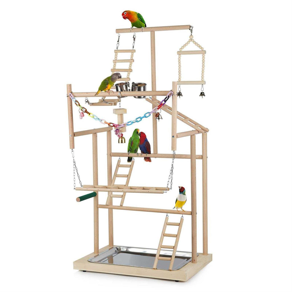 Wood Bird Playstand with Feeder Cups and Bells Q6569