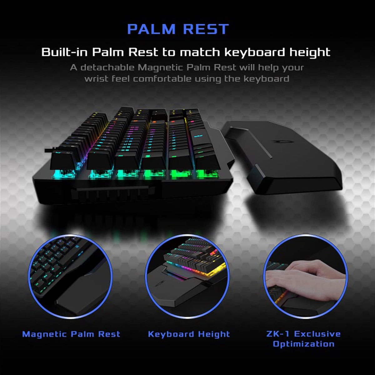 Wired Mechanical Gaming Keyboard, RGB, Detachable Magnetic Palm Rest, Aluminum Top, 104 Keys, Black F184410