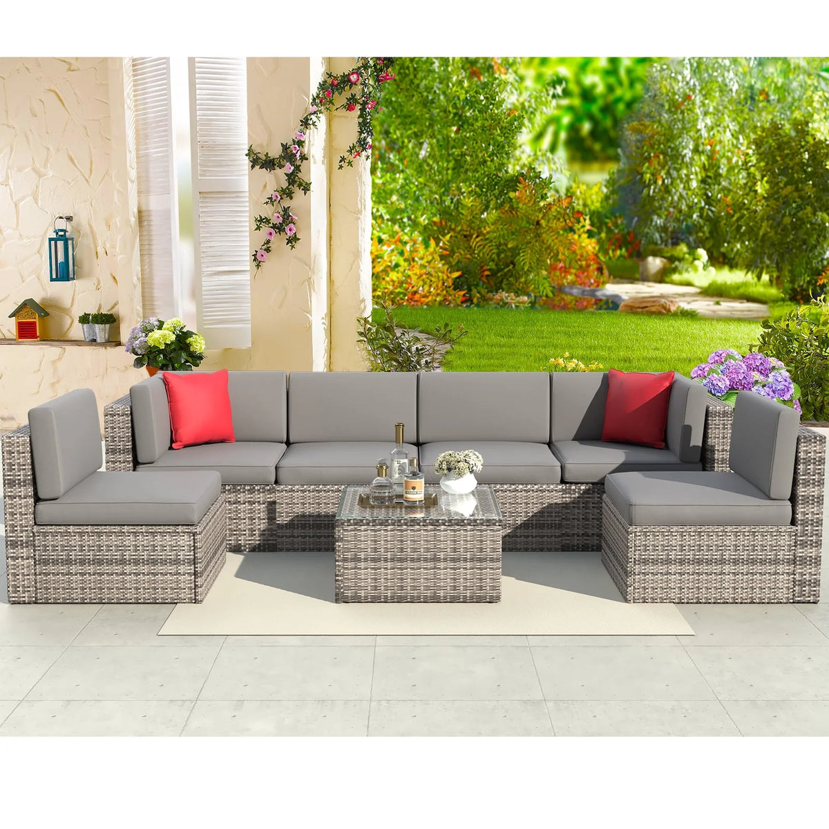 8 PCS Outdoor Patio Furniture Set with Fire Pit Table M880280