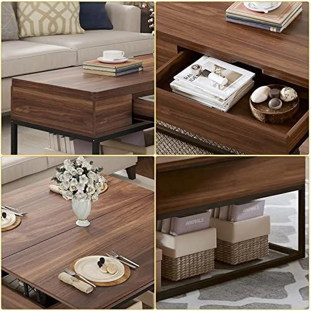 Lift Top Folding Coffee Table with Drawer Metal Frame X16275