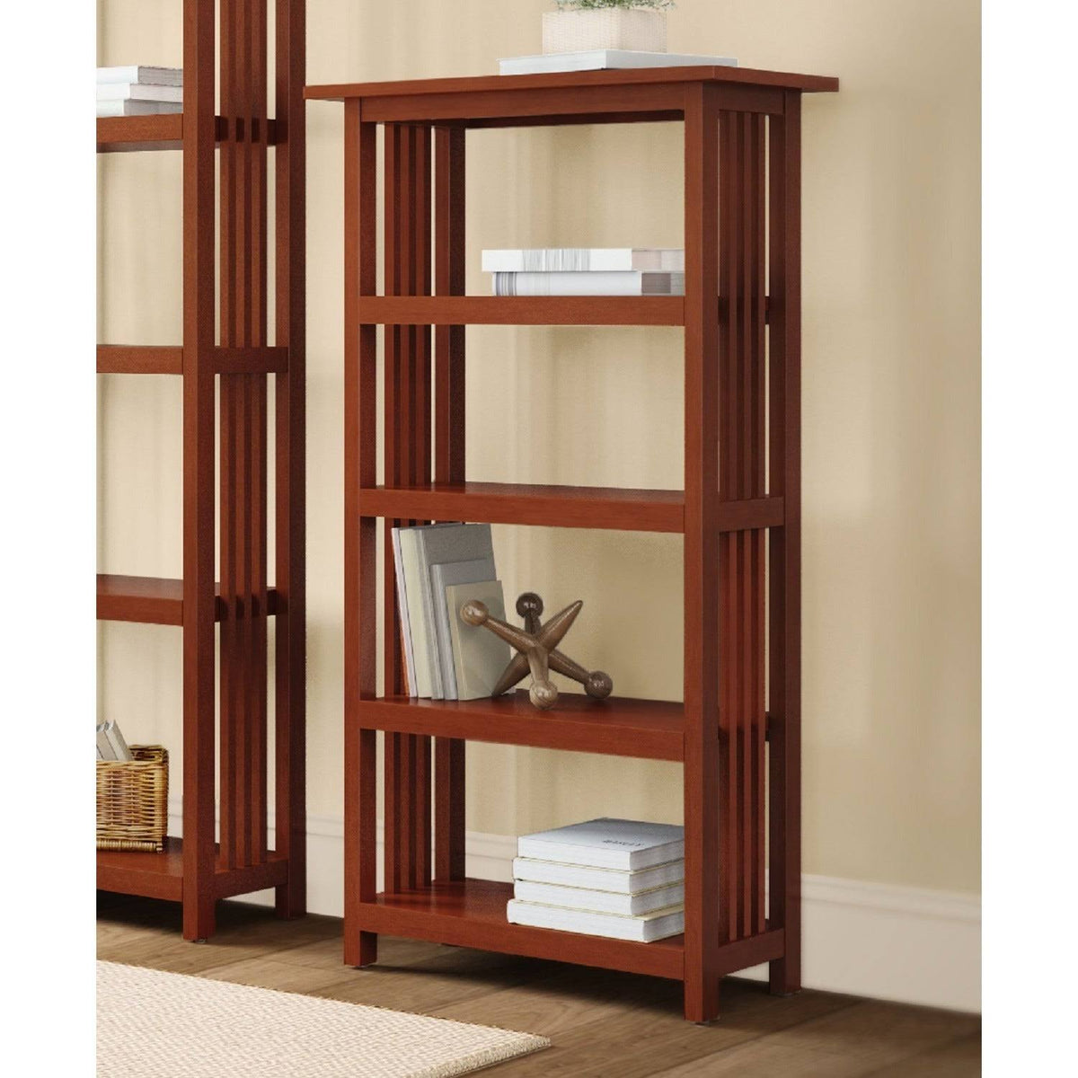 Cherry Wood 48-Inch Bookcase with 4 Shelves M15920