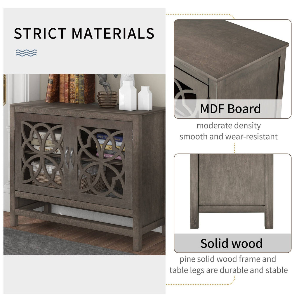 Grey Wood Buffet Sideboard Cabinet with Doors and Adjustable Shelf T876759