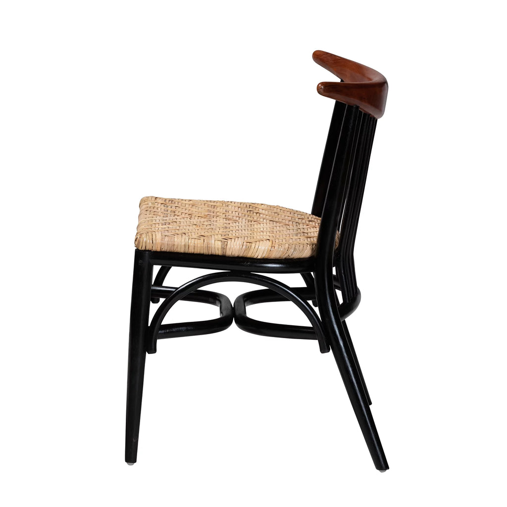 Black and Walnut Brown Wood and Rattan Dining Chair C3048