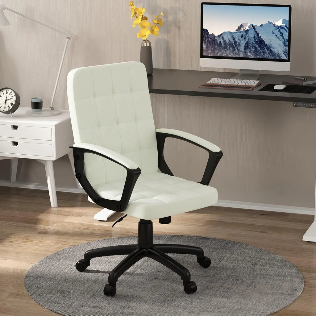 Cream White Fabric Office Chair with Arms F77256