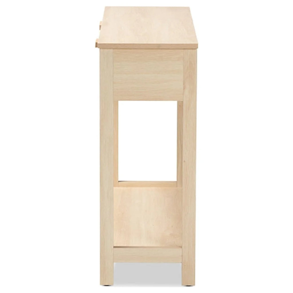 Light Brown Wood 2-Drawer Console Table with Rattan Z409592