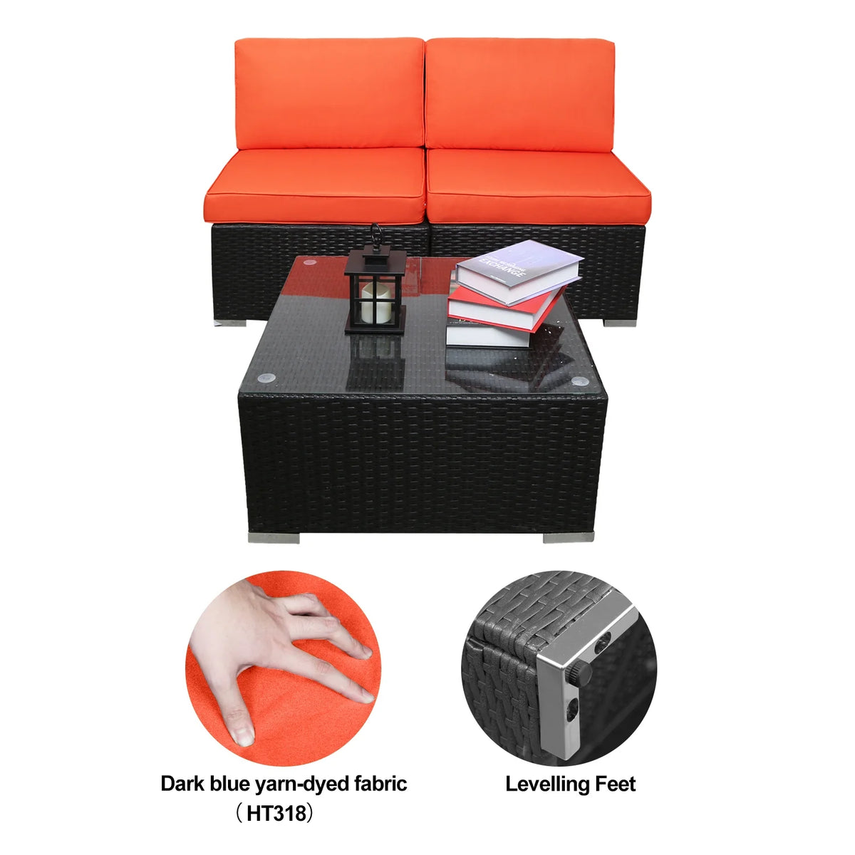 Orange 3 Piece PE Rattan Wicker Sofa Set N6658