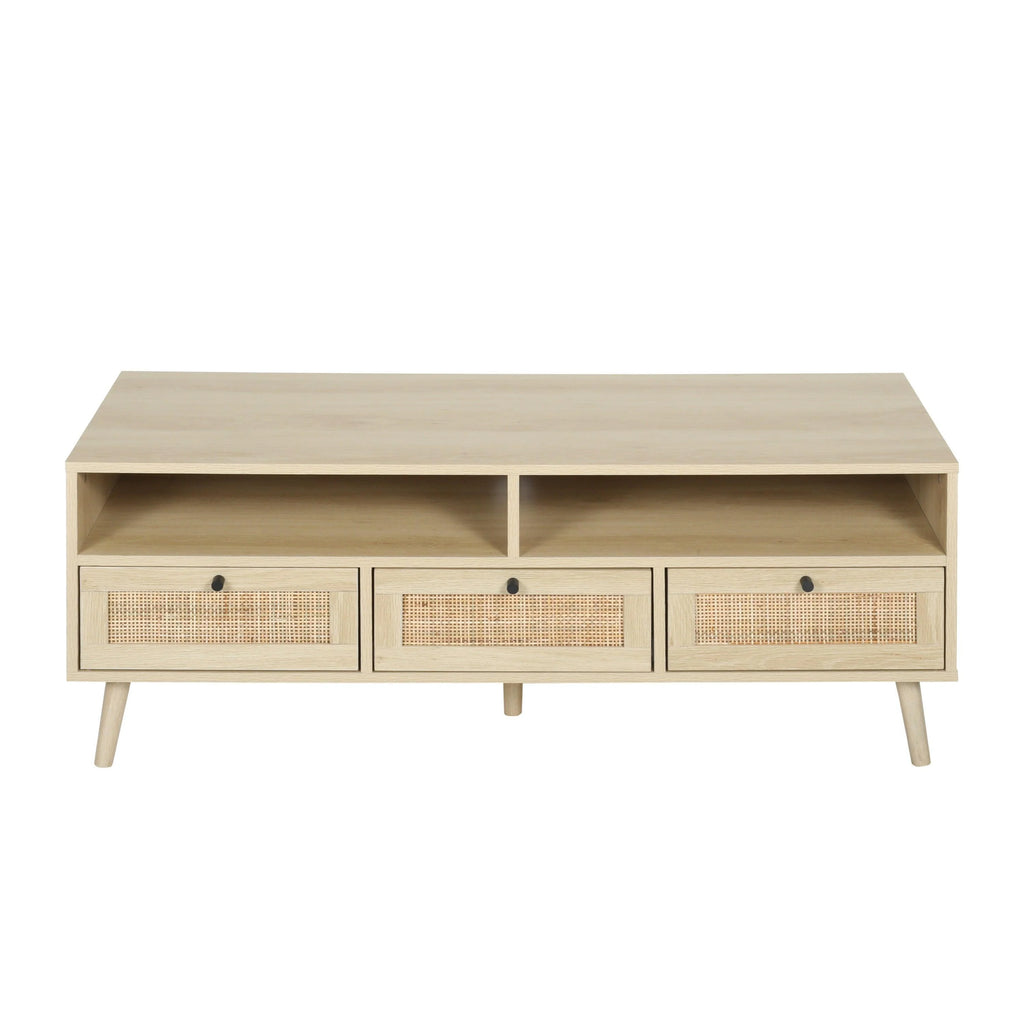 Rattan TV Stand with Solid Wood Feet B582842