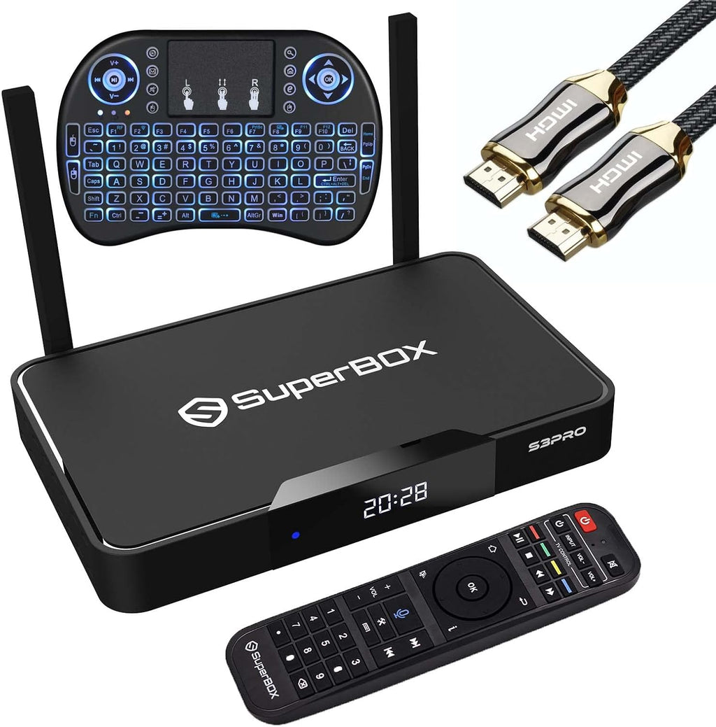 SuperBox S3 Pro with Voice Remote, Backlit Mini Keyboard & 8K HDMI Cable B46773