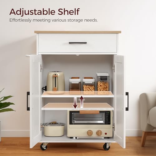 White Drop Leaf Kitchen Island on Wheels with Drawer Q365