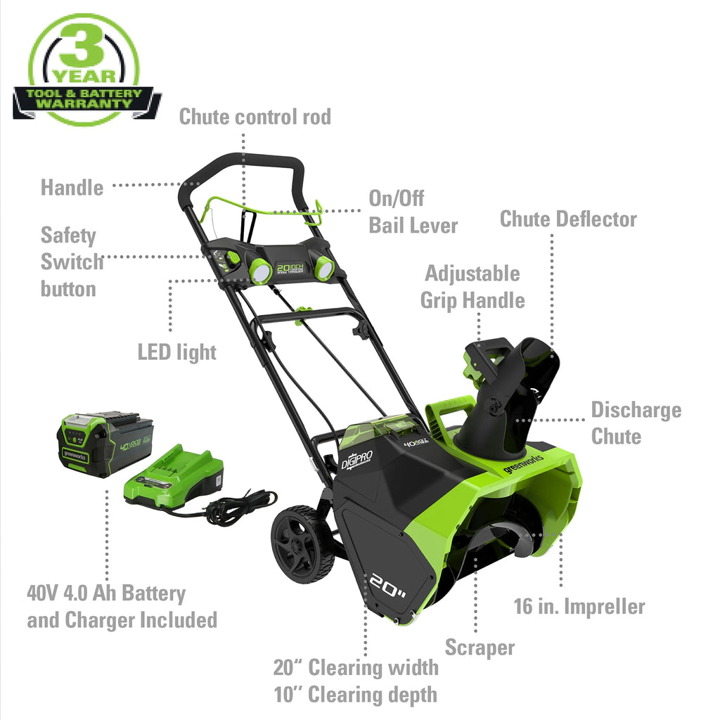 40V 20-inch Cordless Brushless Snow Blower with Battery and Charger H913