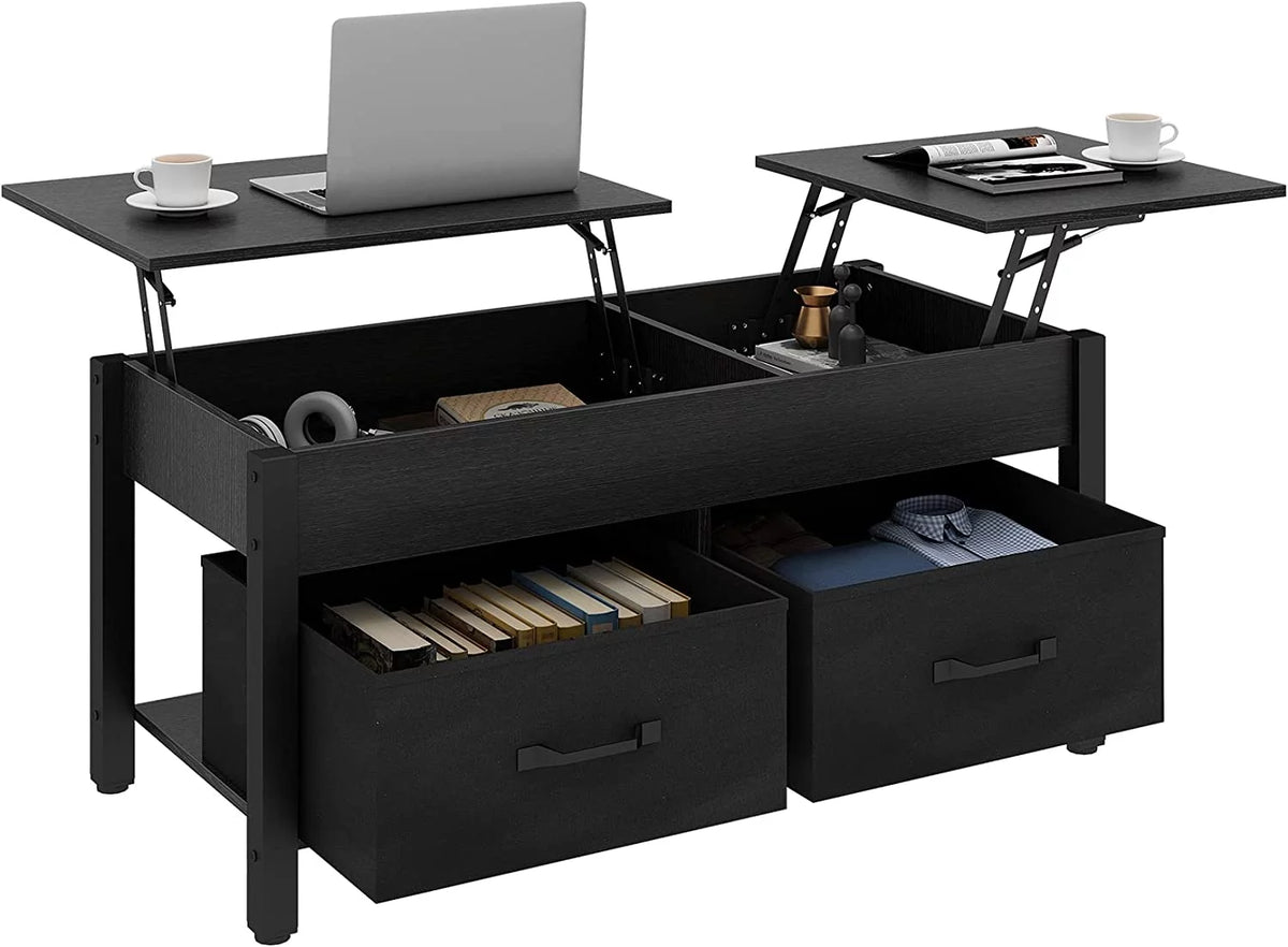 Lift Top Coffee Table with 2 Drawers and Open Side Shelf G55194