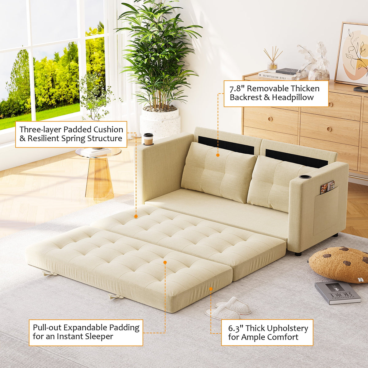 Beige Full Size Futon Sofa Bed K793108