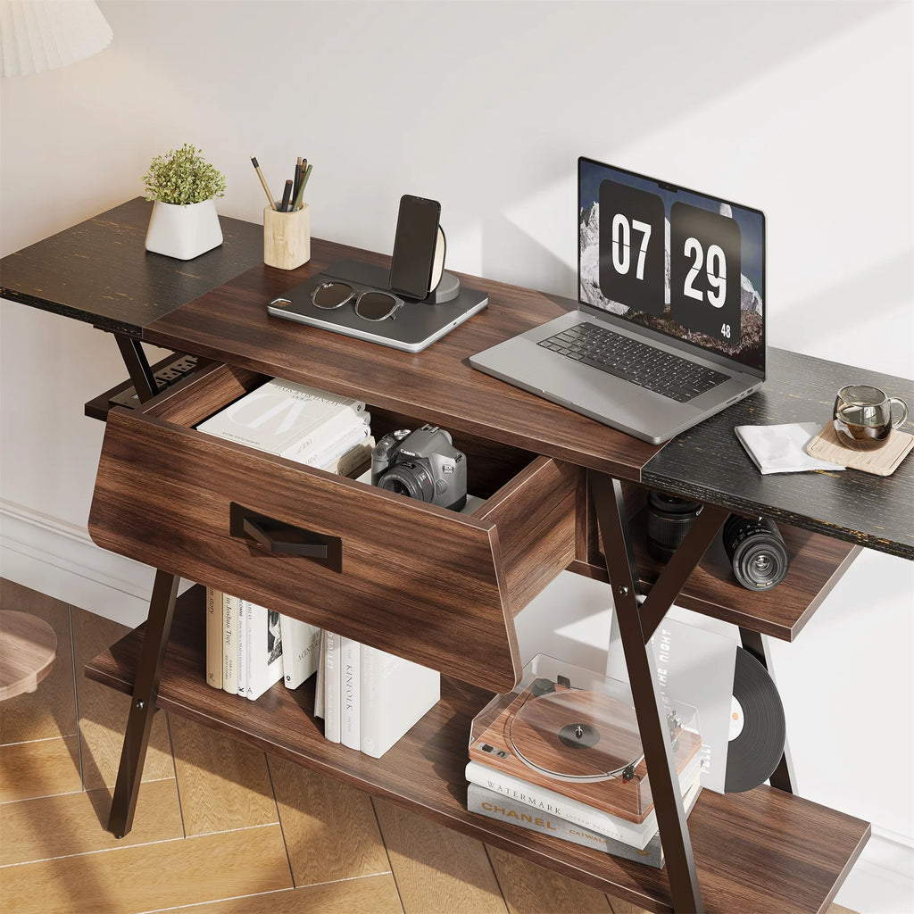 60" 3 Tier Walnut Console Table with LED Lights R179