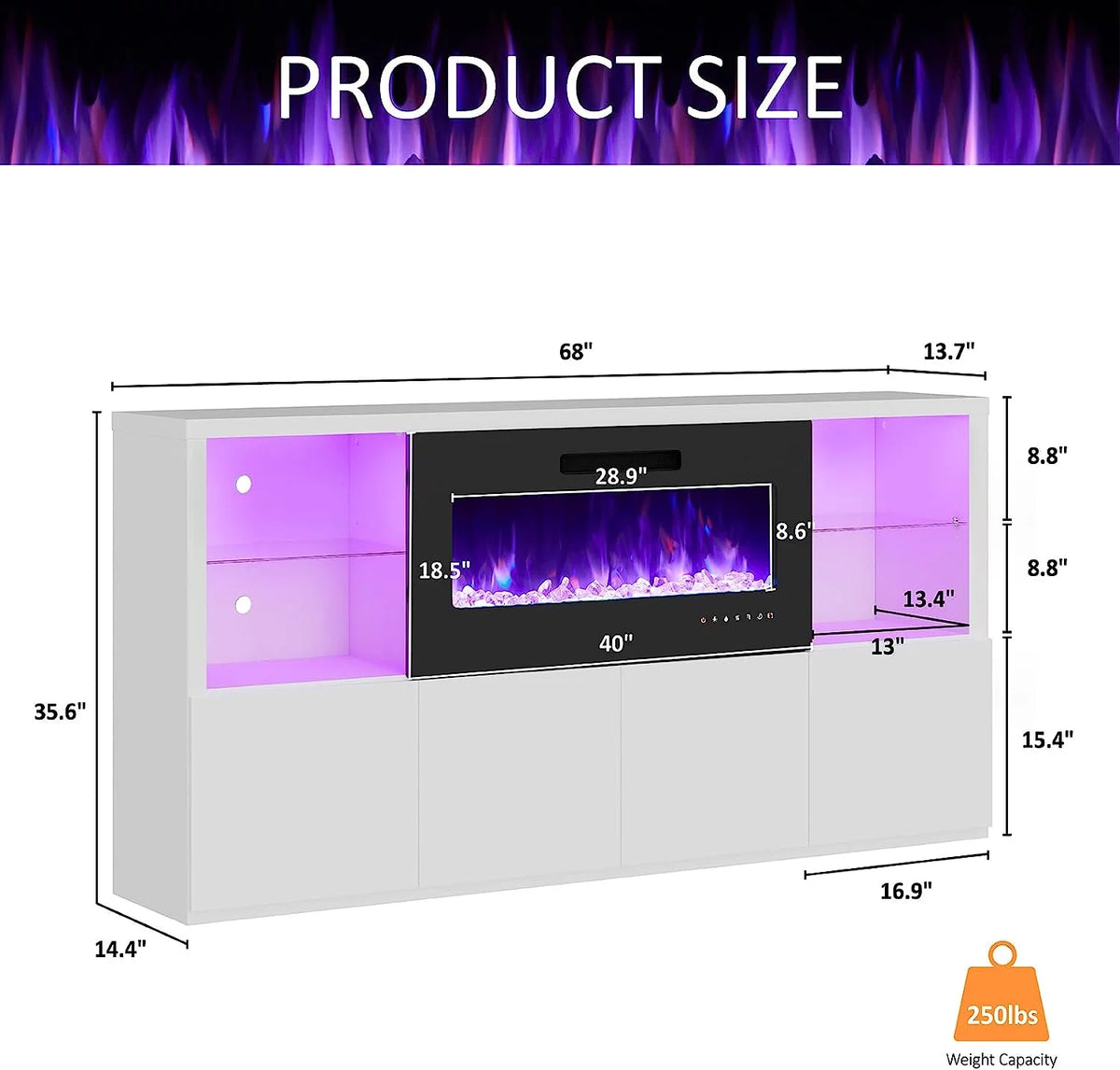 68" Fireplace TV Stand with 40" Electric Fireplace D2052
