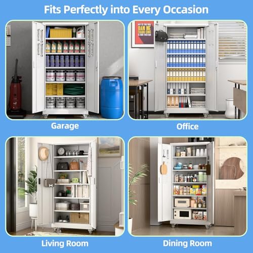 Black Metal Garage Storage Cabinet with Wheels E7973