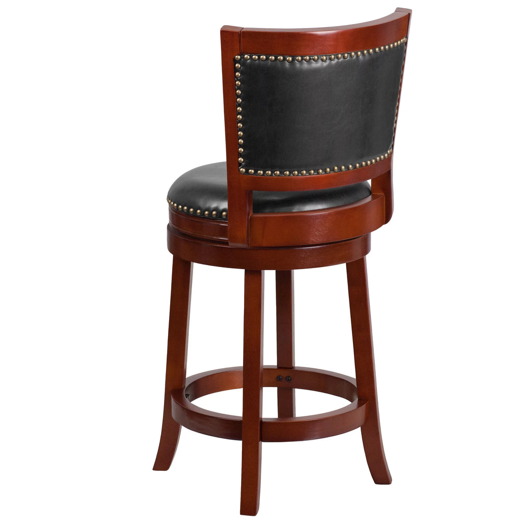 Dark Cherry Wooden Counter Height Stool with Faux Leather Seat M702121