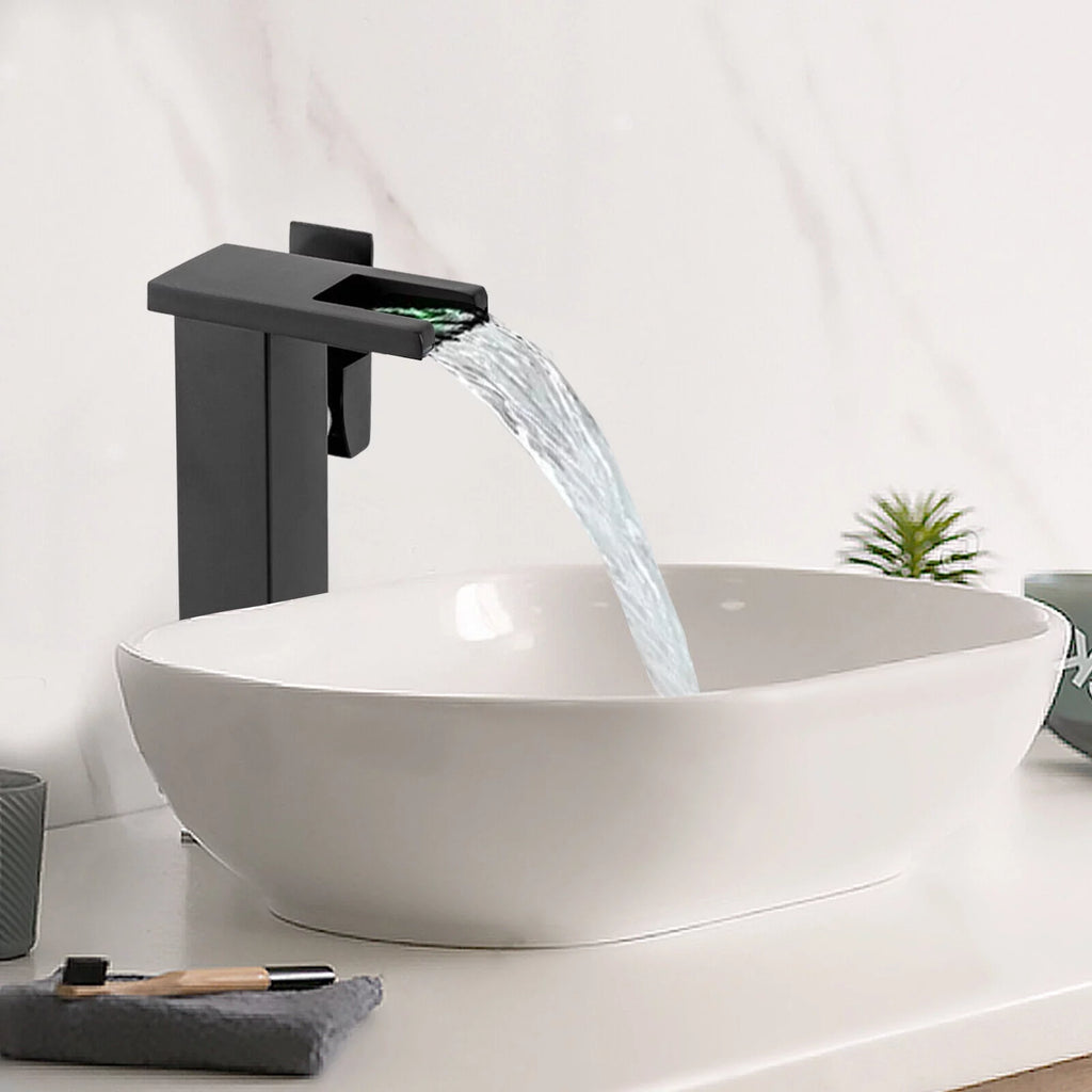 Waterfall Single-Handle Vessel Sink Faucet with LED Light O7598