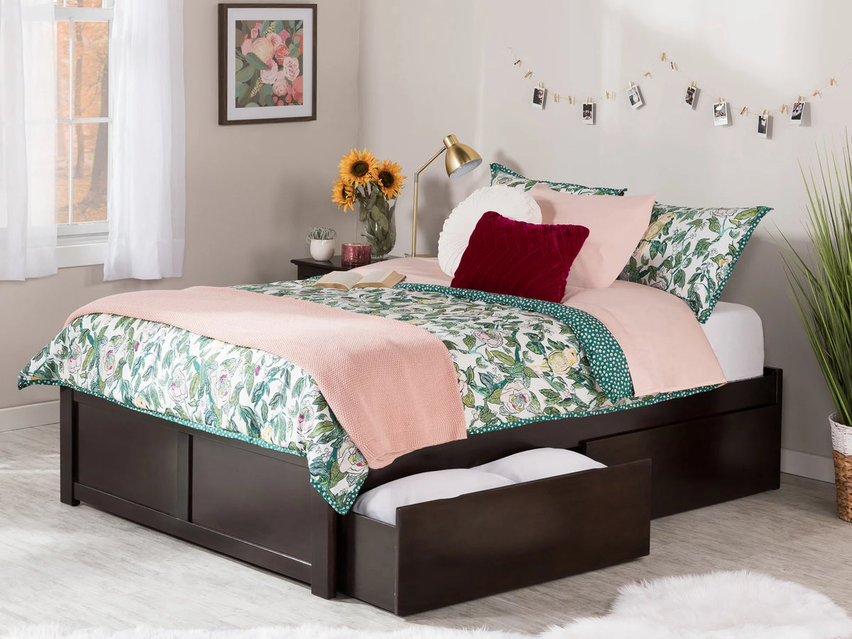 Queen Solid Wood Platform Bed with 2 Storage Drawers I91789