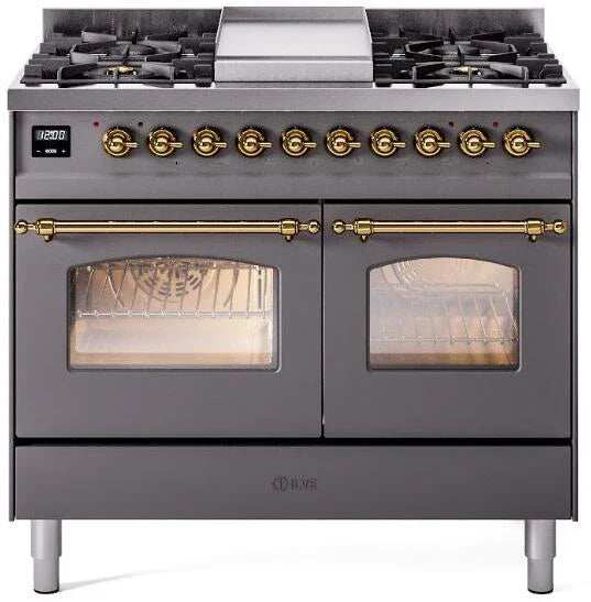 40 Dual Fuel Natural Gas Range Matte Graphite Brass Trim V584