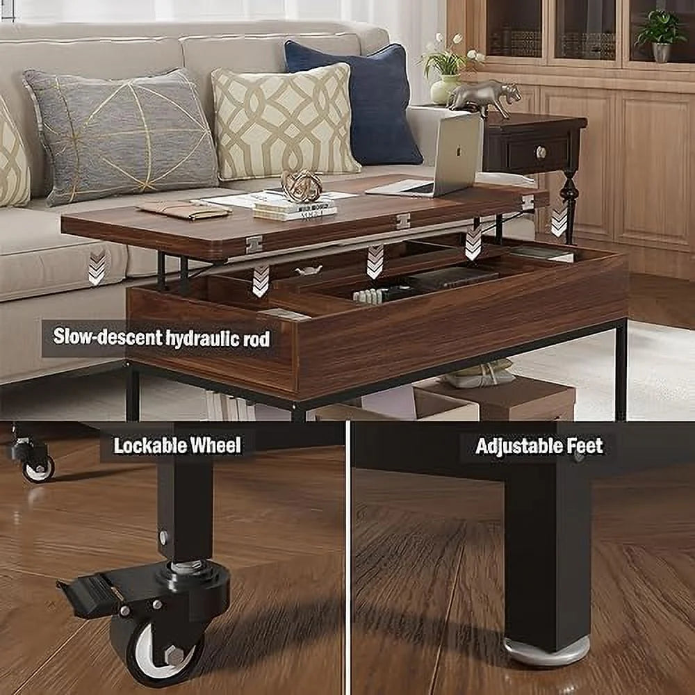 Lift Top Folding Coffee Table with Drawer Metal Frame X16275