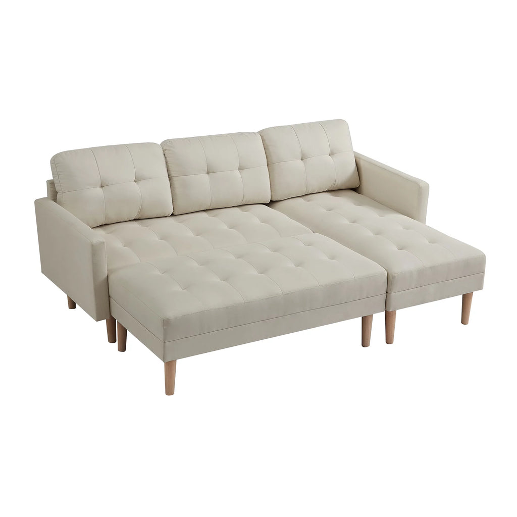 Beige L-shape Sectional Sofa Bed with Ottoman Bench Y65003