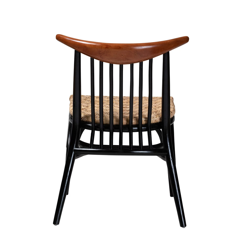 Black and Walnut Brown Wood and Rattan Dining Chair C3048