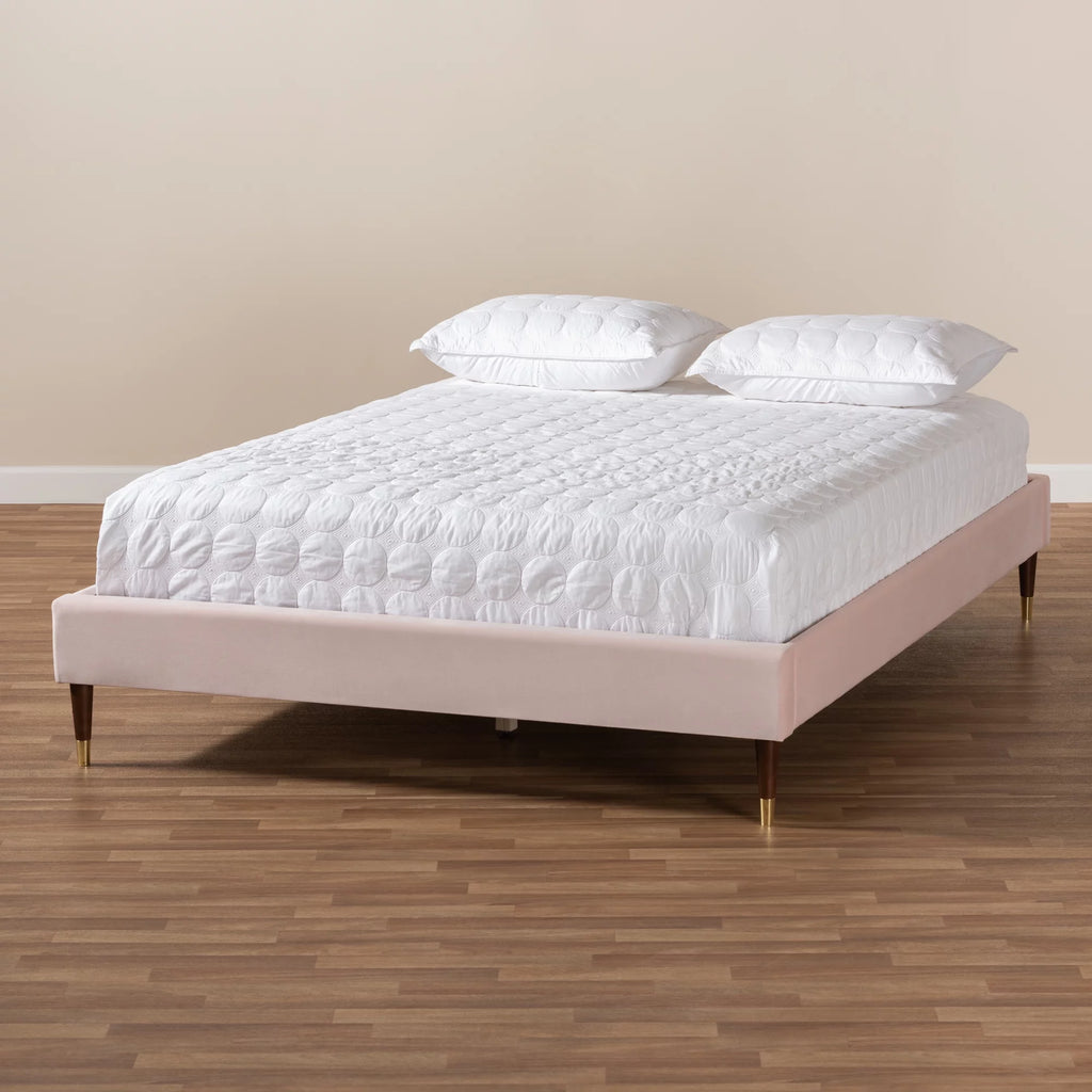 Velvet Upholstered Wood Platform King Bed D472