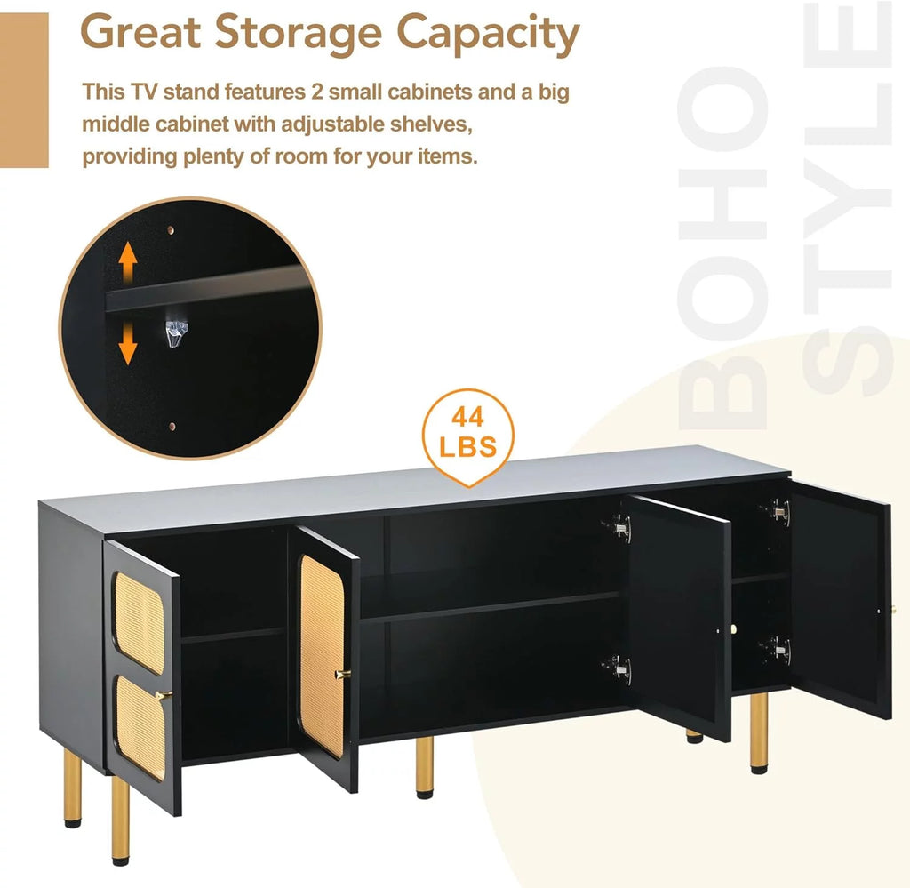 Black Boho Rattan TV Stand R807